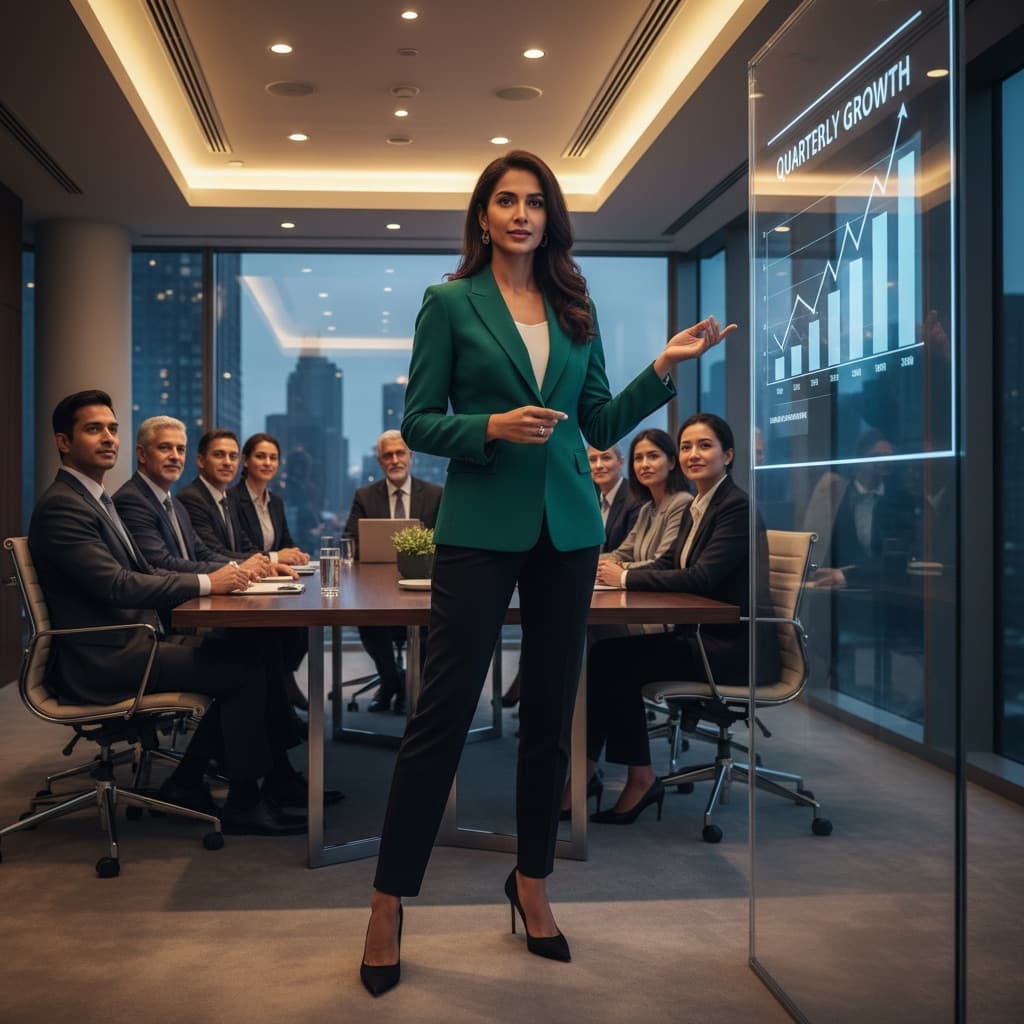 Woman delivering confident presentation