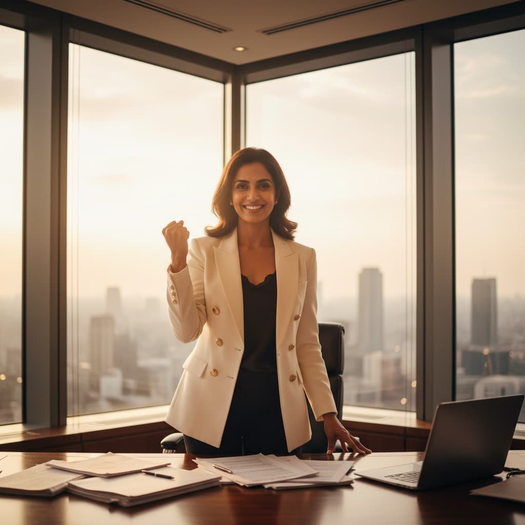 Successful woman celebrating career achievement